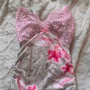 Pink Lace and Floral Chemise